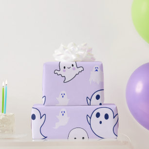 Super Cute White Ghosts Purple Halloween Wrapping Paper