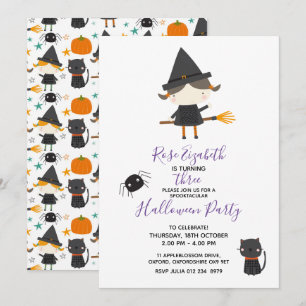 Super Cute witch Halloween Birthday Invitation