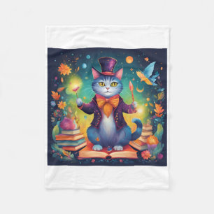 Super Cute Wizard Cat Sticker Fleece Blanket