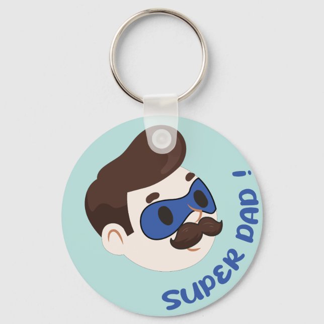 Super Dad Cartoon Badge Key Ring (Front)