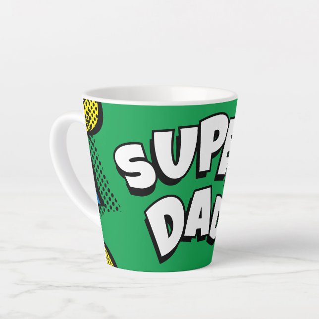 “Super Dad” Colourful Comic Book Pop Art Latte Mug (Left Angle)