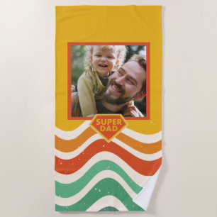 Super Dad custom photo with retro waves  Beach Towel