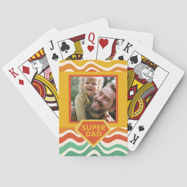 Super Dad custom photo with retro waves Playing Cards (Back)