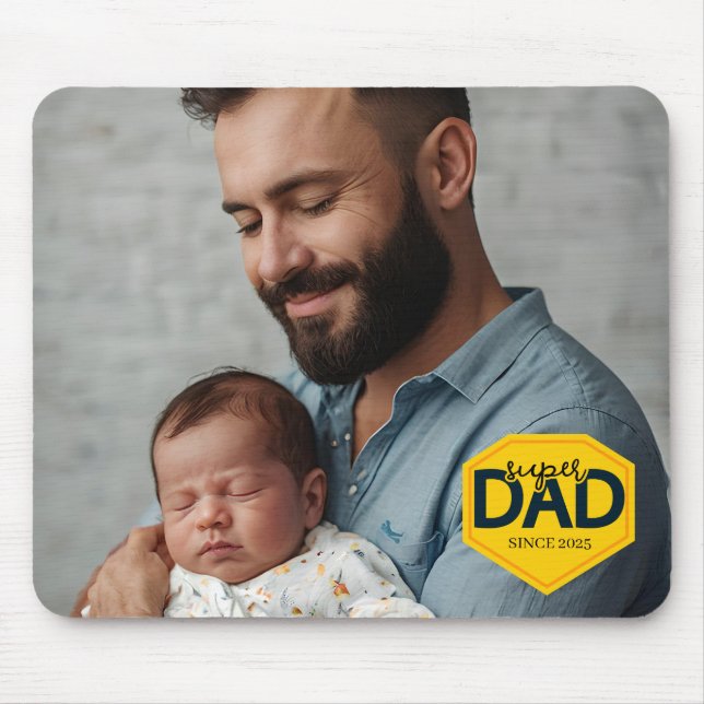Super Dad Customised Photo with Baby  Mouse Mat (Front)