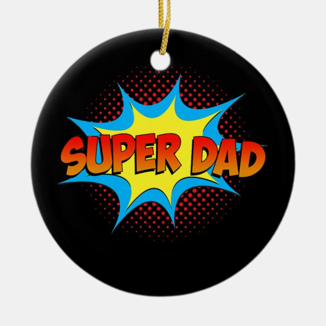 Super Dad Family Matching Superhero Comics Set Ceramic Tree Decoration (Front)