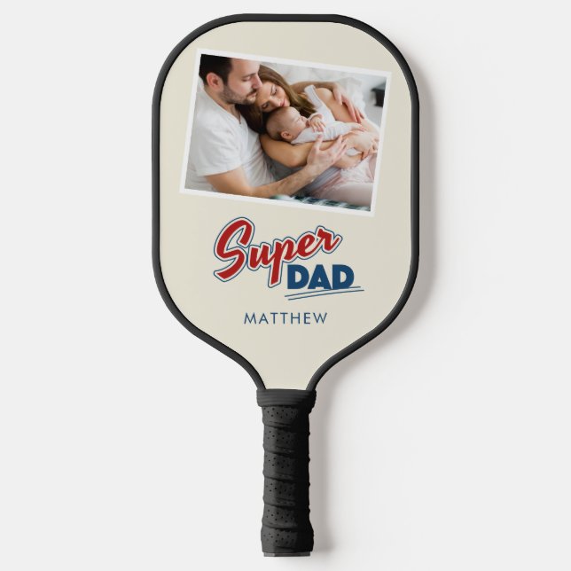 Super Dad Family Photos Birthday Personalised Pickleball Paddle (Front)