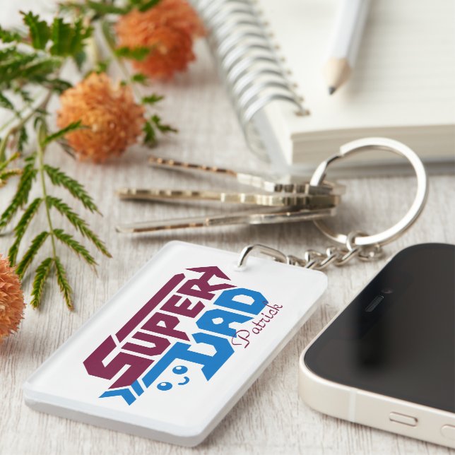Super Dad Gamer Gift – Cute Retro Key Ring (Front Right)