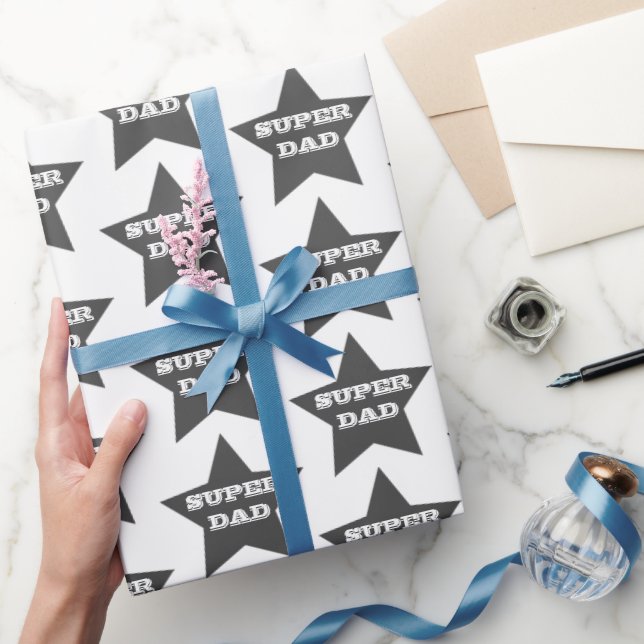 SUPER DAD | Grey Stars Pattern Father's Day  Wrapping Paper (Gifting)
