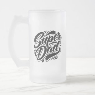 Super Dad Hero Typography Design-67888 Frosted Glass Beer Mug