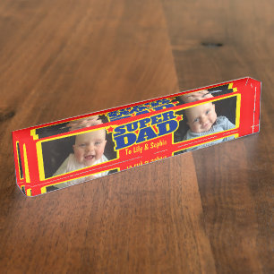 Super dad kids name and photo desk plaque nameplate