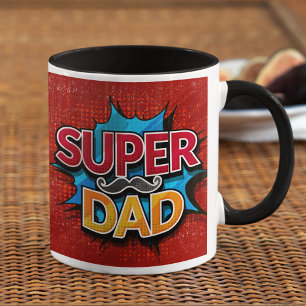 Super Dad Moustache Comic Grunge Father's Day Gift Mug