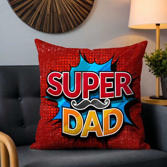 Super Dad Moustache Modern Grunge Cushion (Creator Uploaded)