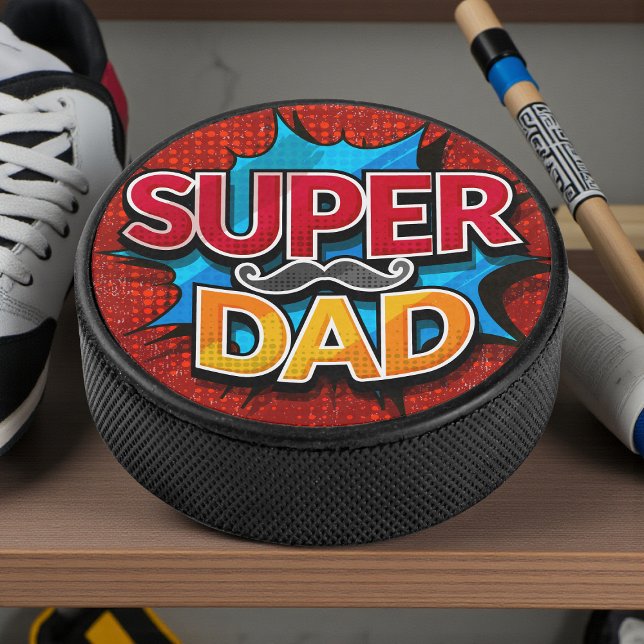 Super Dad Moustache Modern Grunge Hockey Puck (Creator Uploaded)