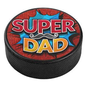 Super Dad Moustache Modern Grunge Hockey Puck
