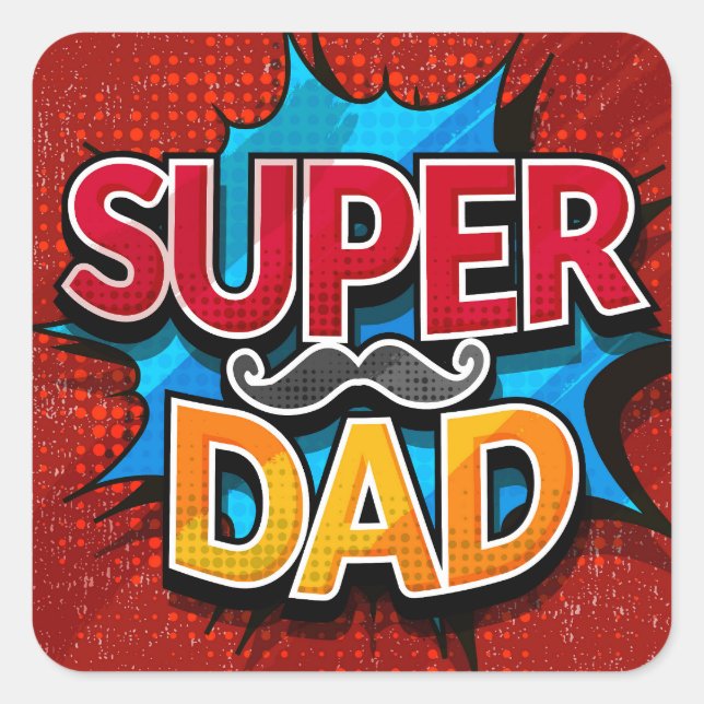 Super Dad Moustache Modern Grunge Square Sticker (Front)
