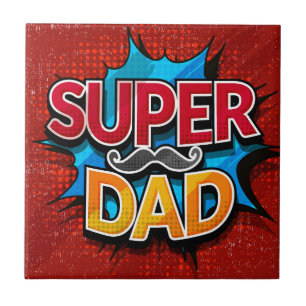 Super Dad Moustache Modern Grunge Tile