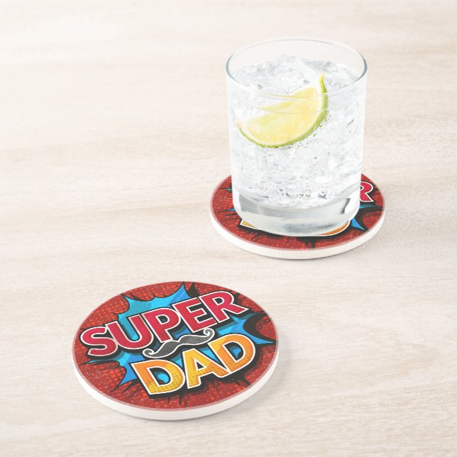 Super Dad Moustache Retro Comic Grunge Coaster (Side)