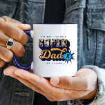 Super Dad Photos The Man, Myth, Legend Monogram Mug<br><div class="desc">Every super dad needs their own unique mug. A fun gift for your super dad! The design features "Super dad" in a fun stylish comic book style typographic design in navy blue, light blue, and yellow with a halftone comic book pattern design. Customise with Dad's monogram and your own optional...</div>