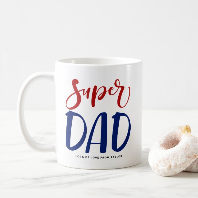 Super Dad | Red and Blue Typography Father's Day Coffee Mug (With Donut)