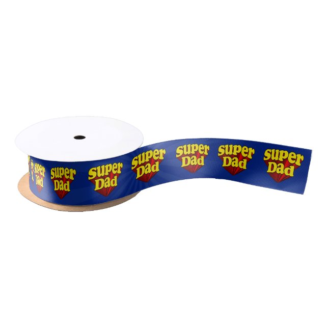 Super Dad Red Yellow Blue Father's Day Superhero Satin Ribbon (Spool)