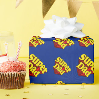 Super Dad Red Yellow Blue Father's Day Superhero Wrapping Paper