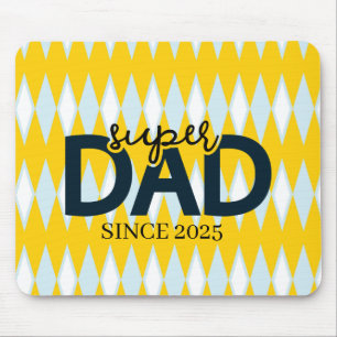Super Dad Since Year Yelow Argyle Pattern Mouse Mat