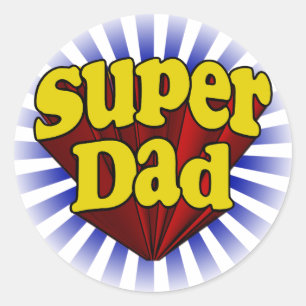 Super Dad, Superhero Red/Yellow/Blue Classic Round Sticker
