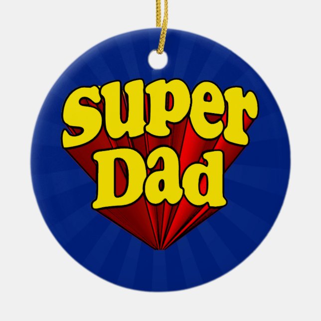 Super Dad, Superhero Red/Yellow/Blue Father's Day Ceramic Tree Decoration (Front)