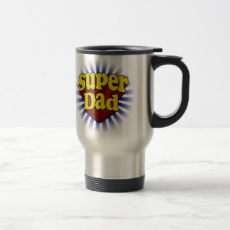 Super Dad, Superhero Red/Yellow/Blue Travel Mug