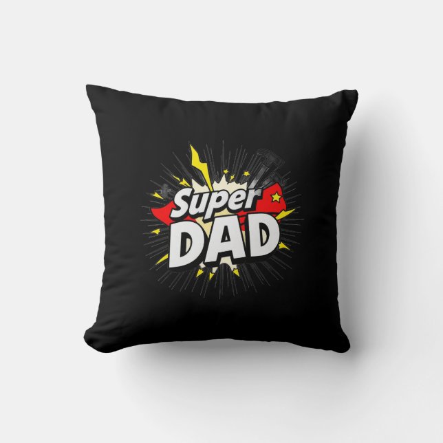  Super Dad Throw Pillow – Heroic Comfort for Dad (Front)