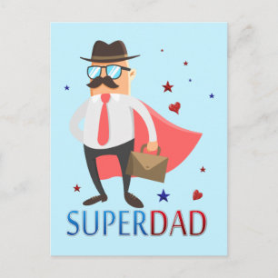 Super Dad With A Cute Hero Character Postcard