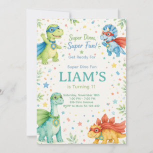 Super Dinos Super Fun Watercolor Dinosaur Birthday Invitation