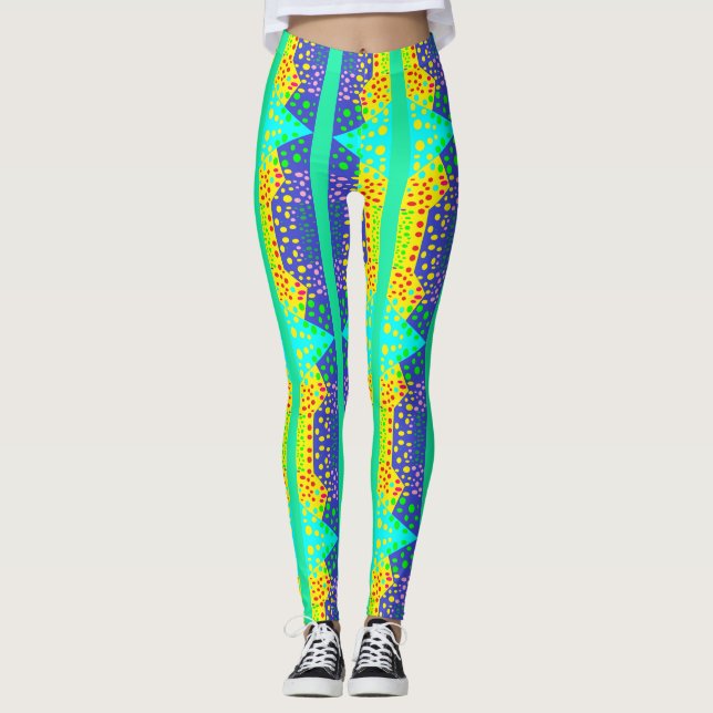 Super duper light blue yellow tiny patterned leggings (Front)