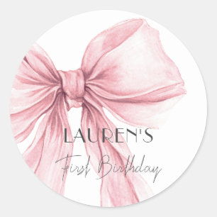 Super Elegant Blush Pink Bow Girl Birthday Classic Round Sticker