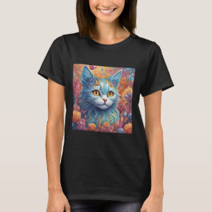 Super Elegant Cat With Colourful Flowers Sticker T-Shirt