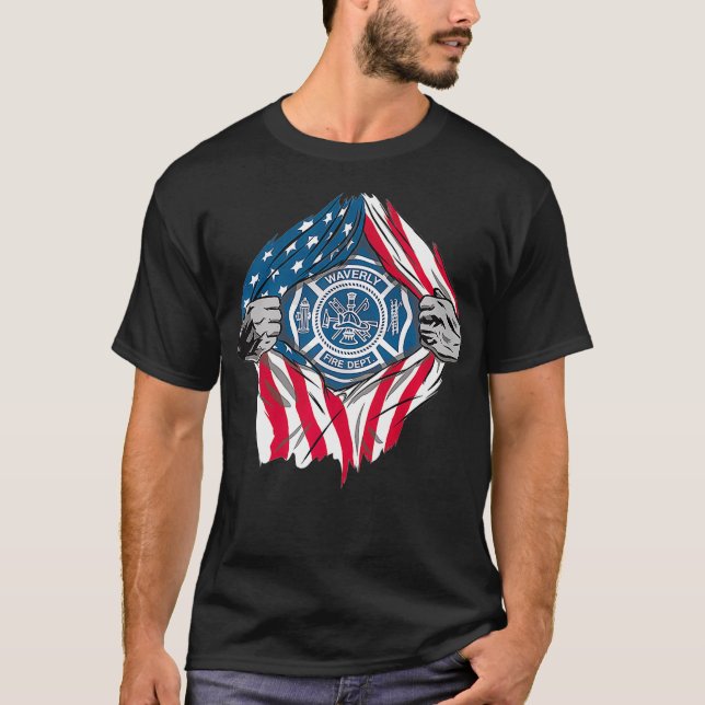 Super Firefighter First Responder Hero US Flag T-Shirt (Front)
