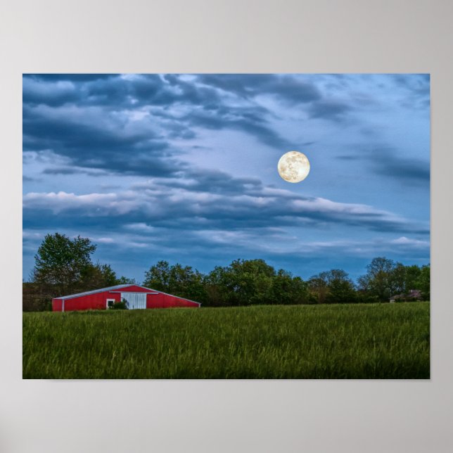 Super Flower Moon Over A Barn Poster (Front)
