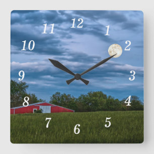 Super Flower Moon Over A Barn Wall Clock