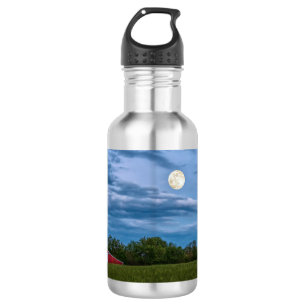 Super Flower Moon Over A Barn Water Bottle