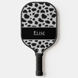 Super Fun Black & White Cow Hide Look with Name Pickleball Paddle