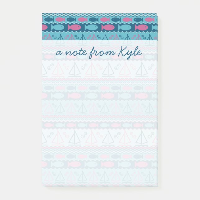 Super Fun Fish And Sailboat Pattern | Add Your Nam Post-it Notes (Front)