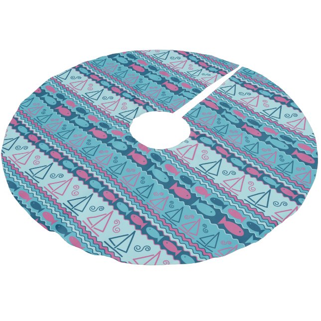 Super Fun Fish And Sailboat Pattern Brushed Polyester Tree Skirt (Angled)