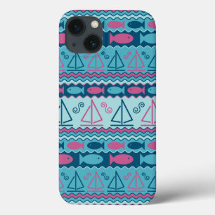 Super Fun Fish And Sailboat Pattern iPhone 13 Case
