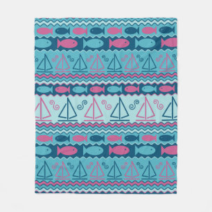 Super Fun Fish And Sailboat Pattern Fleece Blanket