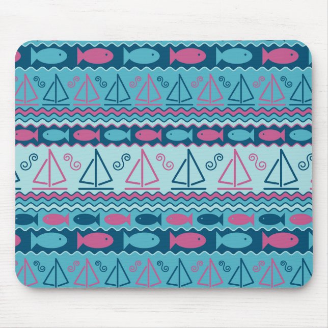 Super Fun Fish And Sailboat Pattern Mouse Mat (Front)