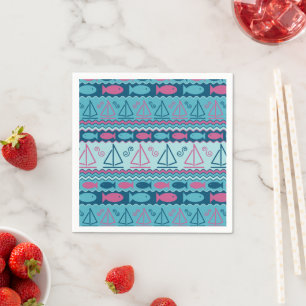 Super Fun Fish And Sailboat Pattern Napkin