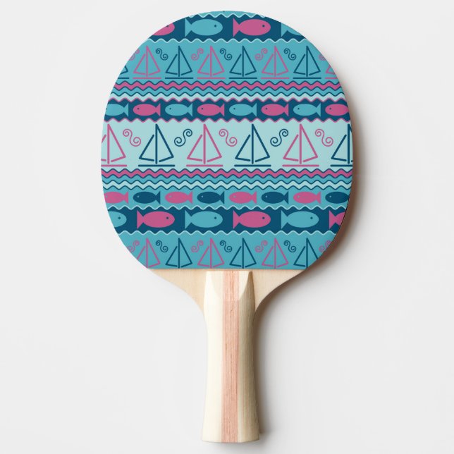 Super Fun Fish And Sailboat Pattern Ping Pong Paddle (Front)