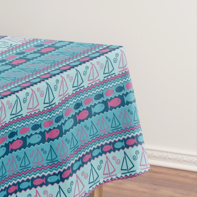 Super Fun Fish And Sailboat Pattern Tablecloth (In Situ)