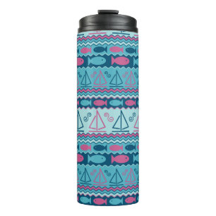 Super Fun Fish And Sailboat Pattern Thermal Tumbler