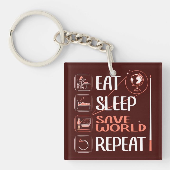 Super Geography Teacher Saves World Thank You Gift Key Ring (Front)